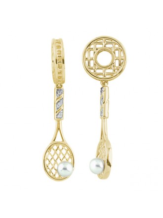 ¡Storywheels Raqueta de tenis con diamantes y perlas colgantes 14K Rueda de Oro SOLO 4 DISPONIBLES! 269087