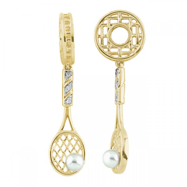 ¡Storywheels Raqueta de tenis con diamantes y perlas colgantes 14K Rueda de Oro SOLO 4 DISPONIBLES! 269087