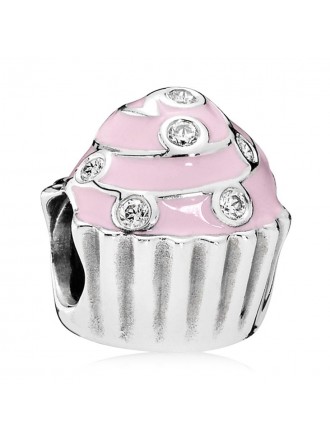 Dije Pandora Sweet Cupcake con esmalte rosa claro y circonita transparente
