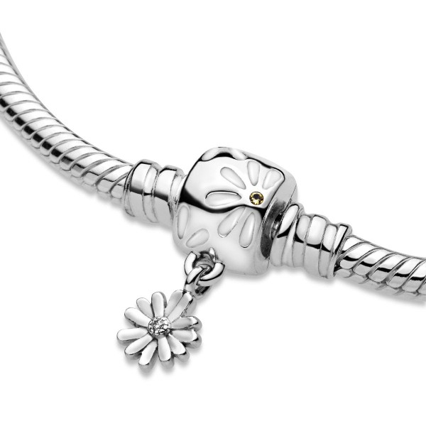 Pandora Moments Pulsera de cadena de serpiente con cierre de flor margarita