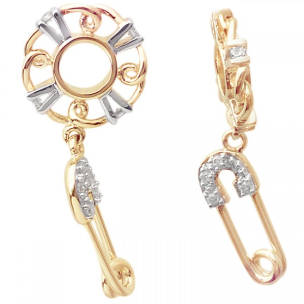 Storywheels imperdible con diamante colgante de oro de 14 quilates Rueda-266055