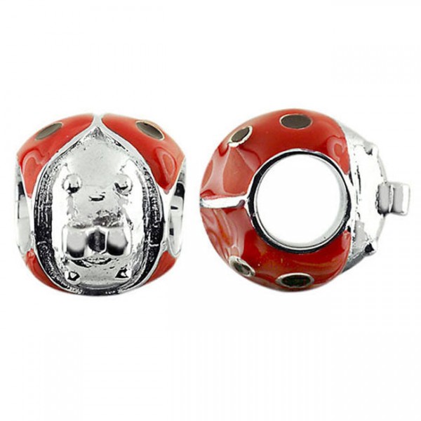 Storywheels esmalte rojo / negro mariquita encanto de plata esterlina-331005