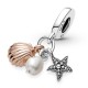 Dije Pandora de tres perlas cultivadas de agua dulce, estrella de mar y concha