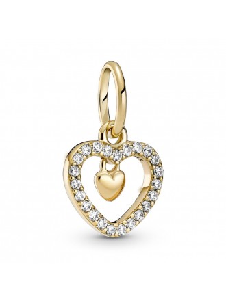 Pandora 14k Gold Sparkling Double Heart Dangle Charm