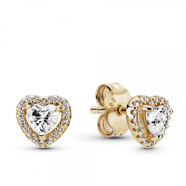 Pandora 14k Gold Elevated Heart Stud Earrings