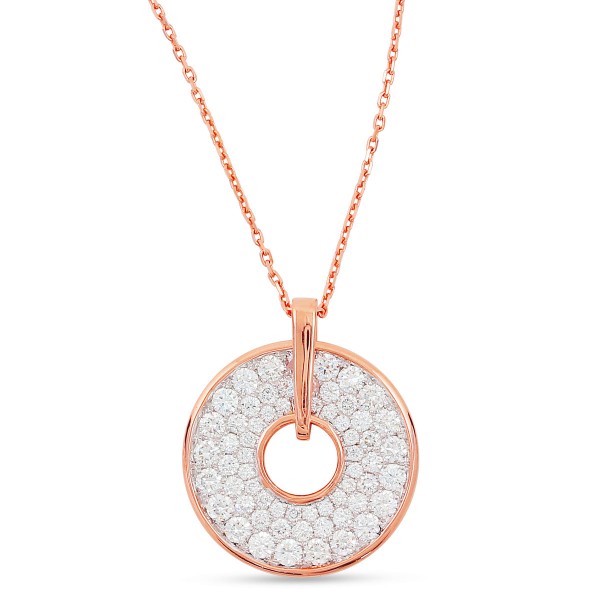 14K Rose Gold Firenze Spinning Disc Diamond Pendant Necklace