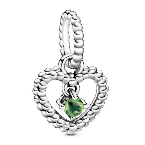Pandora August - Spring Green Beaded Heart Dangle Charm