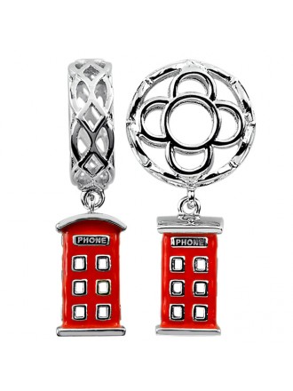 Storywheels esmalte rojo cabina telefónica colgante de plata esterlina Rueda SOLO 3 DISPONIBLES -337607